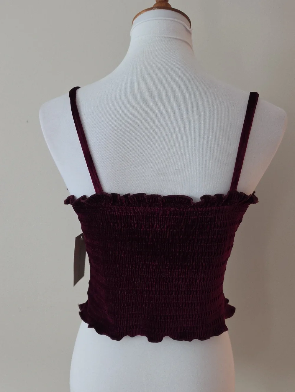 Frankee & Skylarr Smocked Velvet Cami Top in Deep Burgundy Brand New